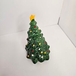 Vtg Ceramic Christmas Tree w/Star Topper Green Glazed Holiday Decor 8" Tabletop
